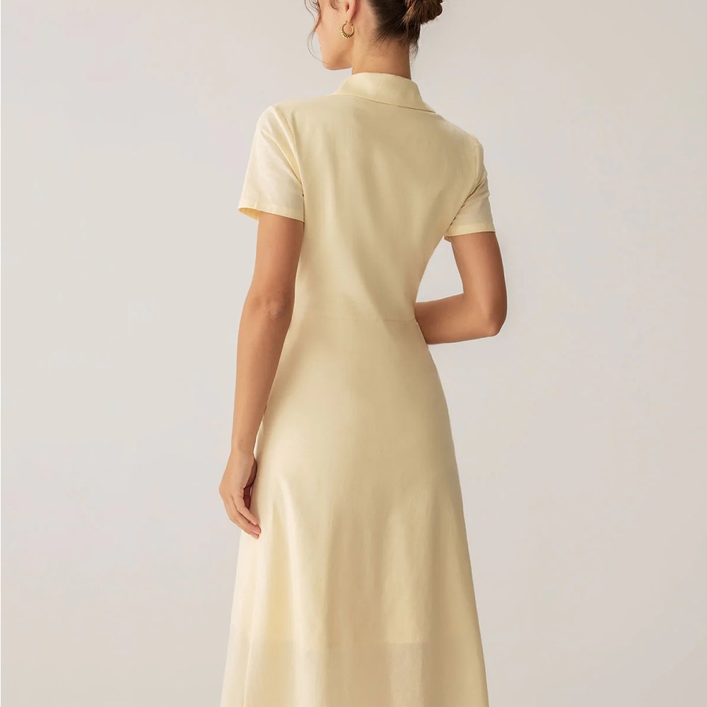 Yellow Button Short Sleeve Midi Dress - Picture 2 of 6